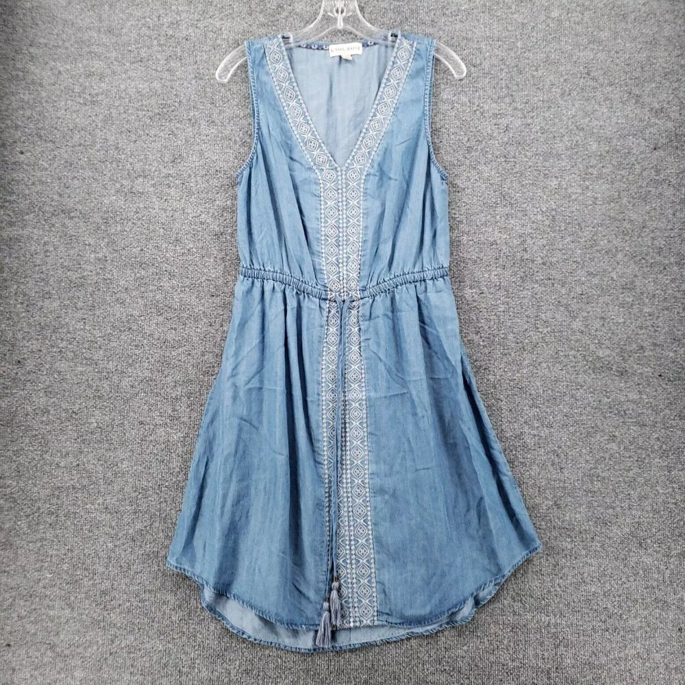 Knox Rose Dress Womens M Medium Blue Chambray Tassel Boho Sleeveless Drawstring